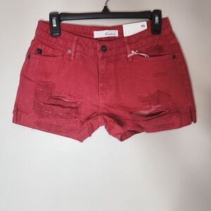 Kancan Red Distressed Shorts